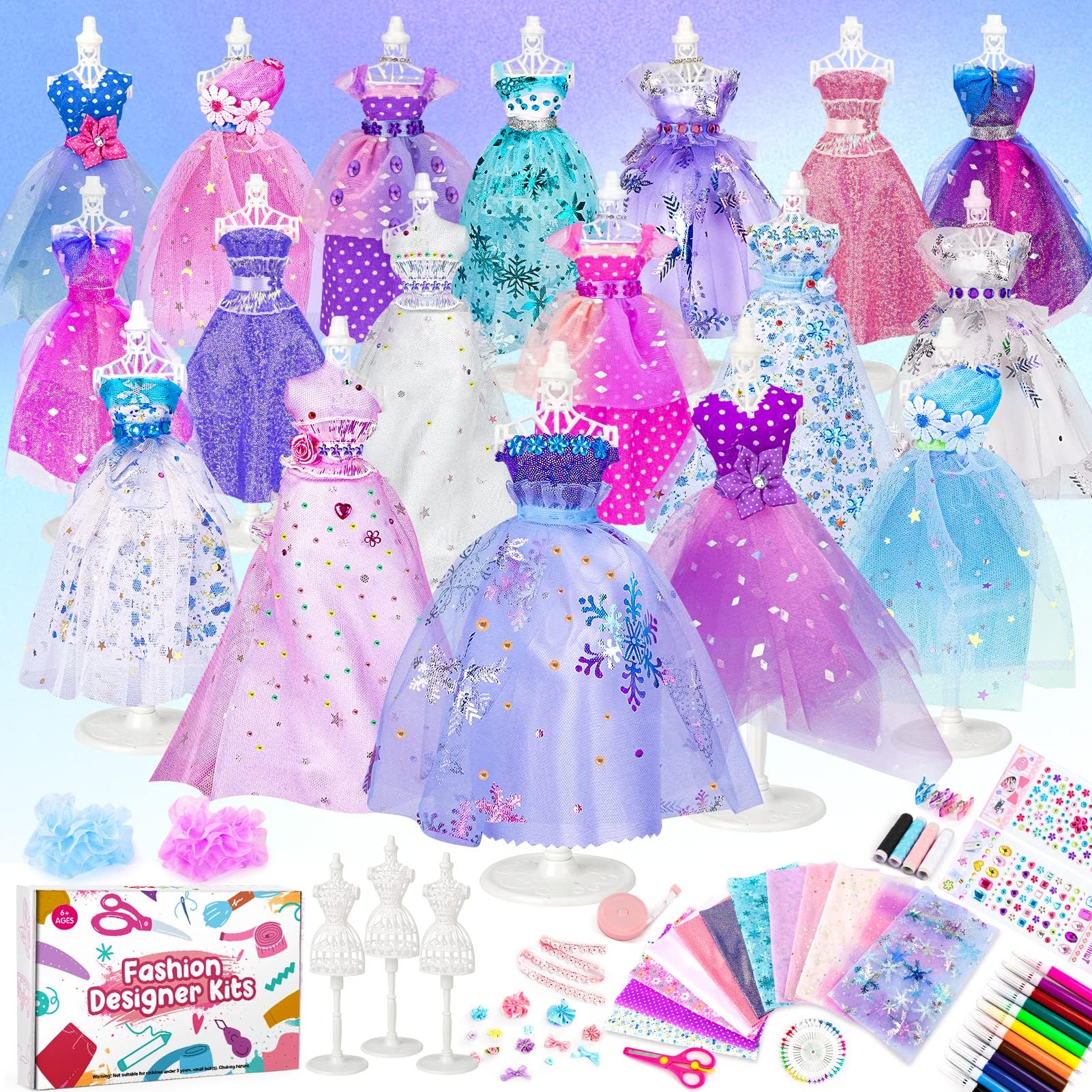 Sanlebi Fashion Designer Kits for Girls, Sewing Kit for Kids DIY Arts and Crafts Creativity Toys Clothes with 3 Mannequins Birthday Gift for 6-8 8-12 Year Old Girl