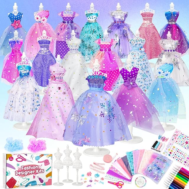 Sanlebi Fashion Design for Kids, Girls Fashion Designer Sewing Kits with Fabric Mannequin Arts and Crafts for 8 9 10 Years Old