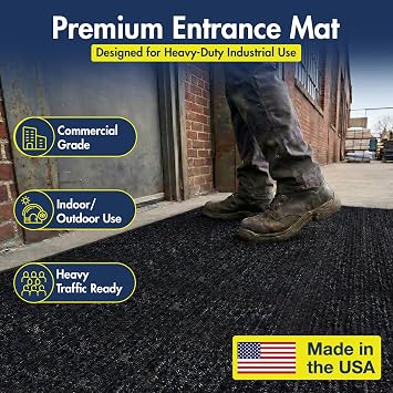 Notrax 109 Industrial Door Mat, 4' x 6' Large Entrance Mat, Heavy Duty Commercial Rugs for Entryway, Welcome Lobbies, Garage, and Mudroom, Made in the USA, Charcoal Black, Brush Step 109S0046CH