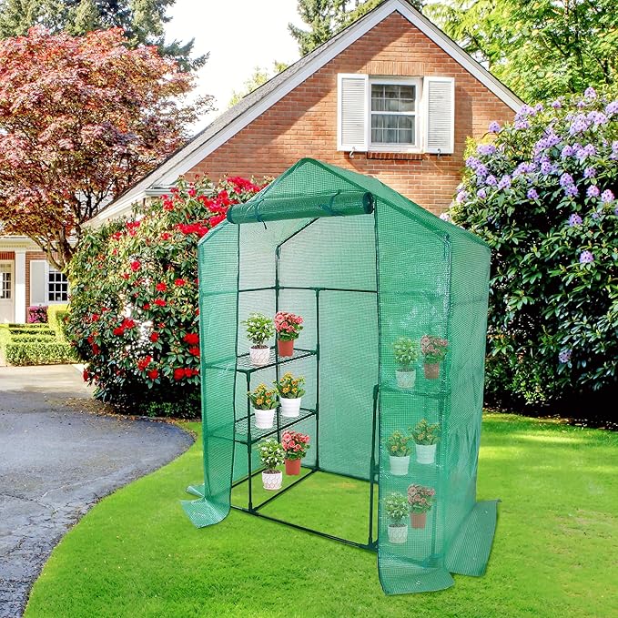 This greenhouse cover is made of durable and weather-resistant PE material, providing long-lasting protection for your plants. The transparent material allows sunlight to penetrate the greenhouse, creating a warm and stable environment for plant growth. The walk-in design offers ample space for gardening activities and easy movement inside the greenhouse.