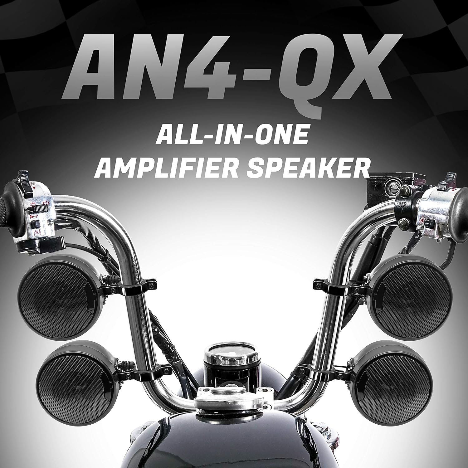 80% Off Discount GoHawk AN4-QX Gen.2 All-in-One 1200W Built-in Amplifier 4.5 Waterproof Bluetooth Motorcycle Stereo 4 Speakers Audio Amp System AUX for 1 to 1.5 Handlebar Harley Cruiser Can-Am ATV UTV RZR Polaris