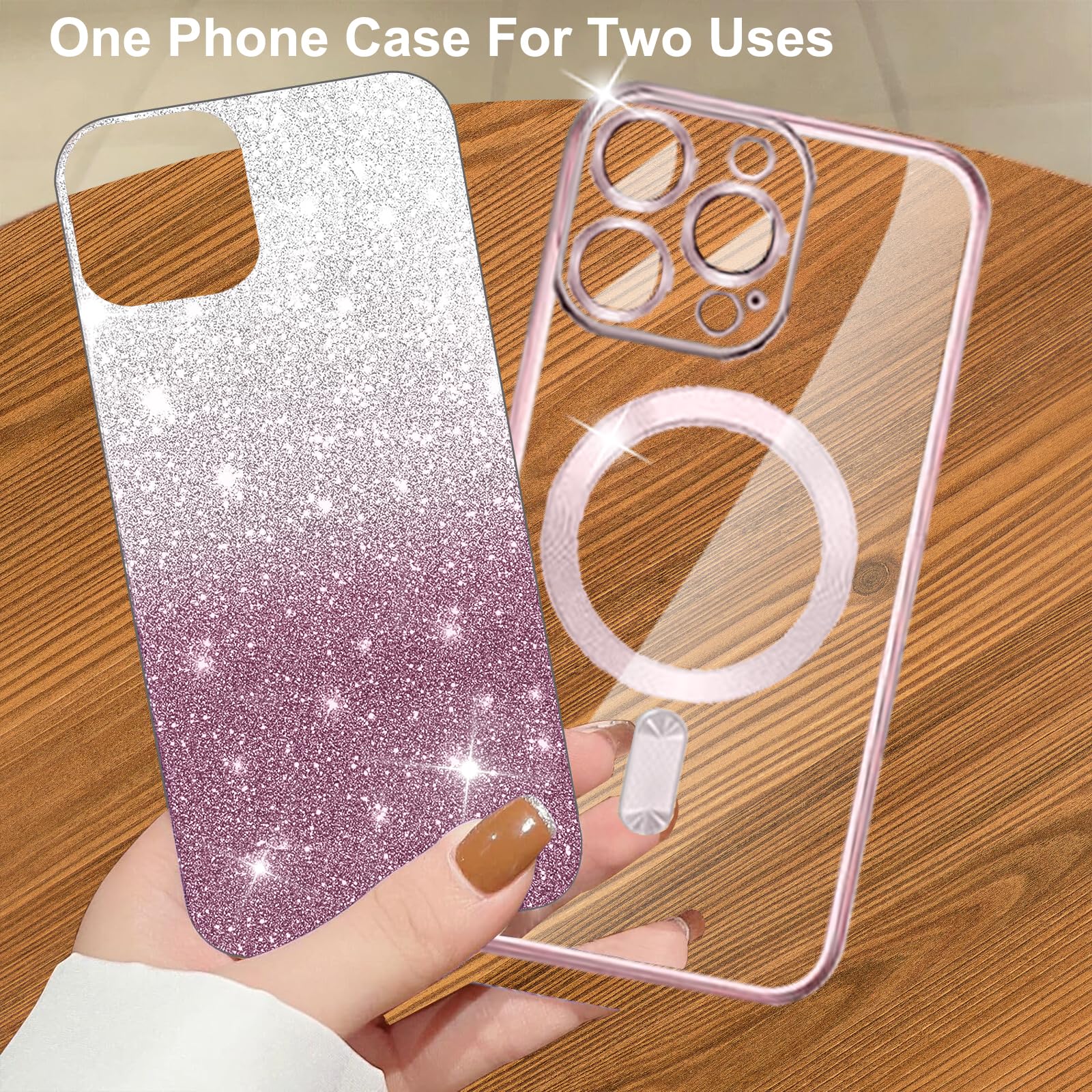Handykette Für IPhone 15 Hülle Mit Band – Glitzer-Case Mit Umhängekordel, Verstellbar, Aus TPU, Mit Airbag-Ecken – Rosa-gold, Für Unterwegs & Partys