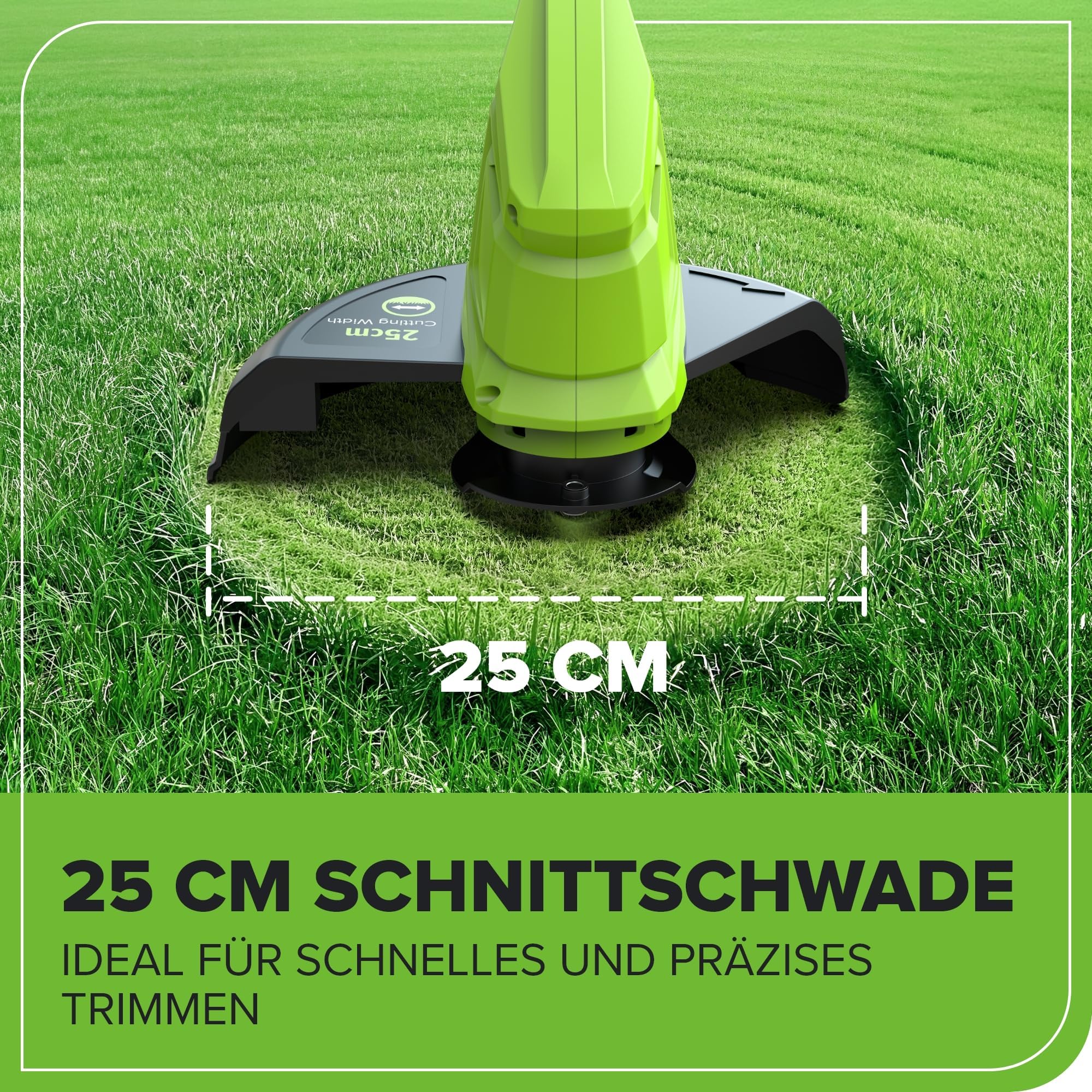 Greenworks 24V Akku Rasentrimmer für kleine bis mittlere Gärten, 25 cm Schnittbreite, inkl. 20 Kunststoffklingen ohne Akku & Ladegerät, 3 Jahre Produkt Garantie, Grün