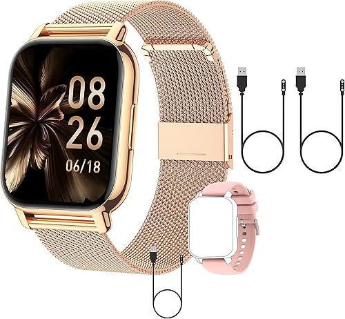 Popglory Reloj inteligente para mujeres y hombres reloj inteligente de recepción de llamadas de 185 pulgadas rastreador de fitness con presión