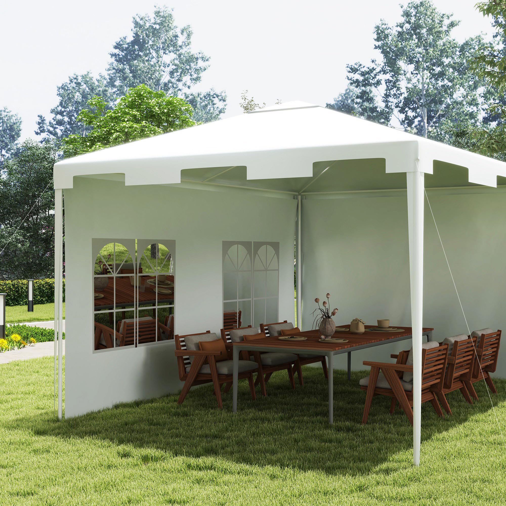 Outsunny Tonnelle de jardin 3 x 4 m avec 2 parois latérales pour terrasse, cour extérieure – Blanc
