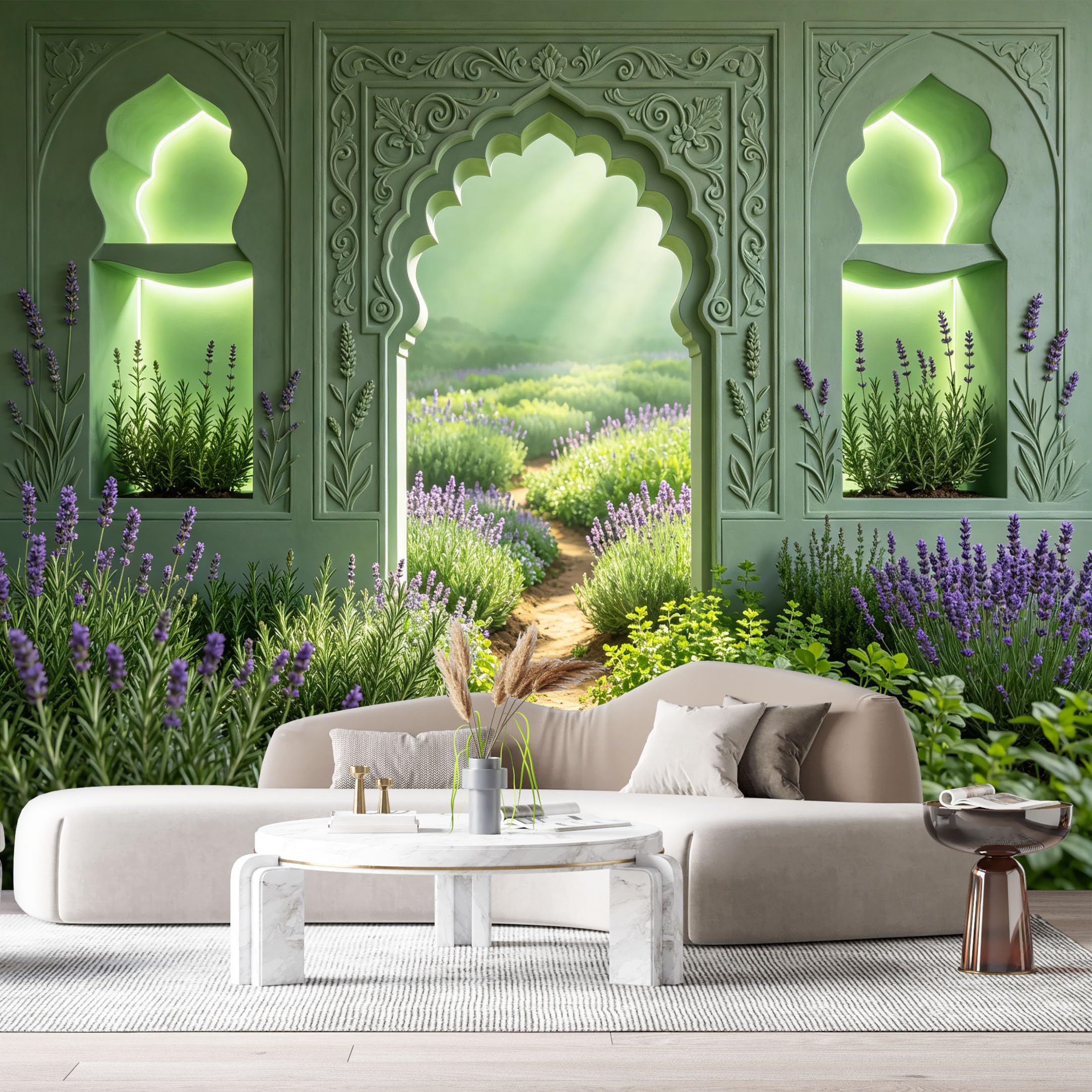 Custom Size Wall Murals Magical Garden Lavender Path 3D Trompe L'Oeil SelfAdhesiveWall Fabric Removable Wallpaper Wall Decor for Living Room Bedroom Bathroom