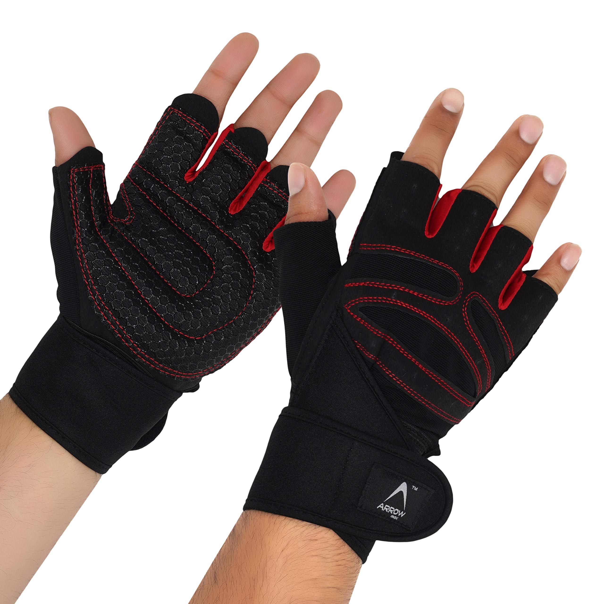 ArrowMax Spider Fitness Gym Gloves/Cycling Gloves with Wrist Support Grip and Breathable Glove Design Used for Weight Lifting, Pull Up, Crossfit, Cycling, Driving, Fitness, Gym Training (RED)-image-28