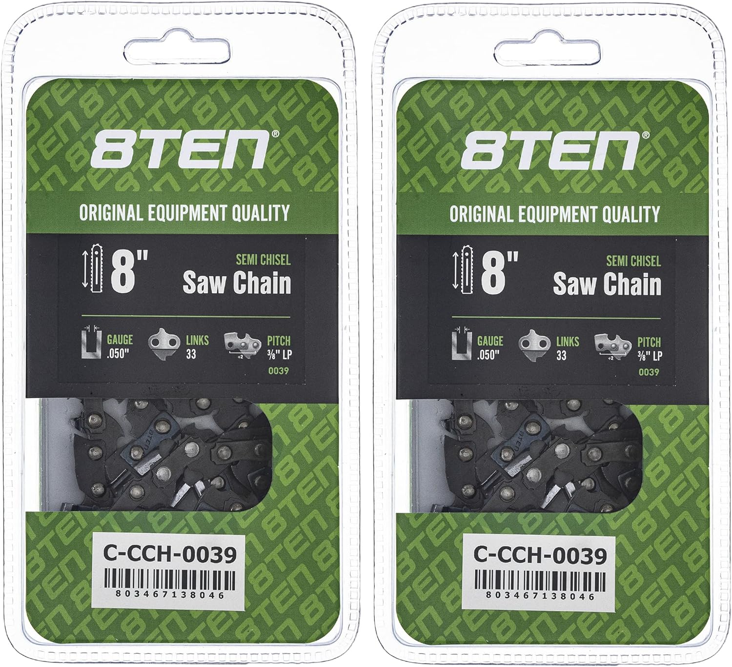 8TEN Semi Chisel Chainsaw Chain 8 Inch .050 3/8 LP 33DL for Earthwise PS40008 Kobalt Poulan PPB40PS (4 Pack)