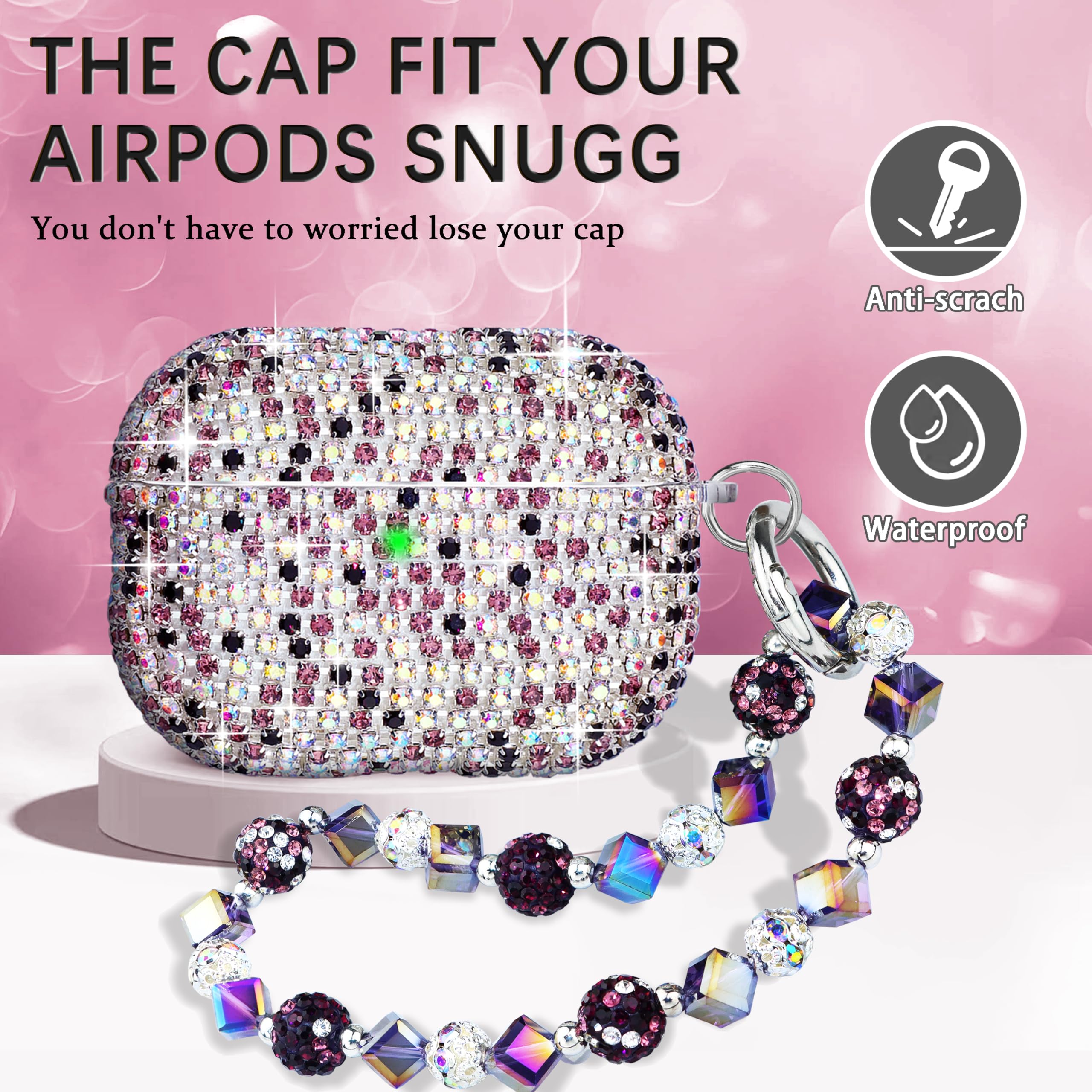 Topgraph for AirPods Pro 2 Case Cover with Lanyard Glitter Diamond Case for Airpod Pro 2nd Gen with Sparkle Bling Crystal Wrist Strap Lanyard Keychain Purple - Image 3