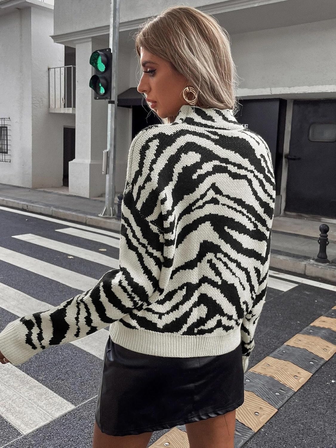 SISKIN Women Mock Neck Zebra Top Pullover Sexy Tiger Sweater Warm Animal Sweaters for Women Trendy - Image 3