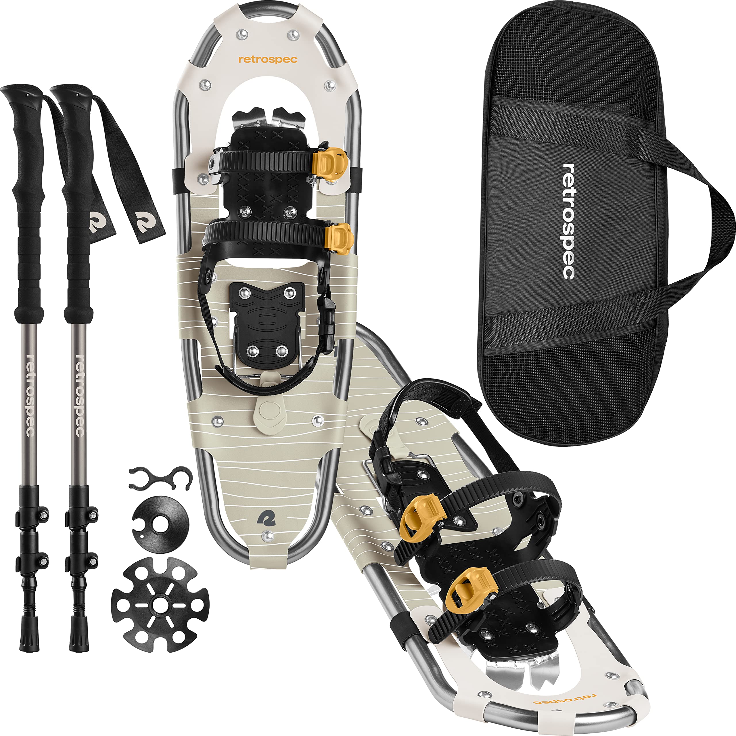 Retrospec Drifter Snowshoes & Trekking Poles Bundle with Adjustable Bindings - Lightweight Aluminum Snow Shoes for Women & Men - All Terrain Hiking &