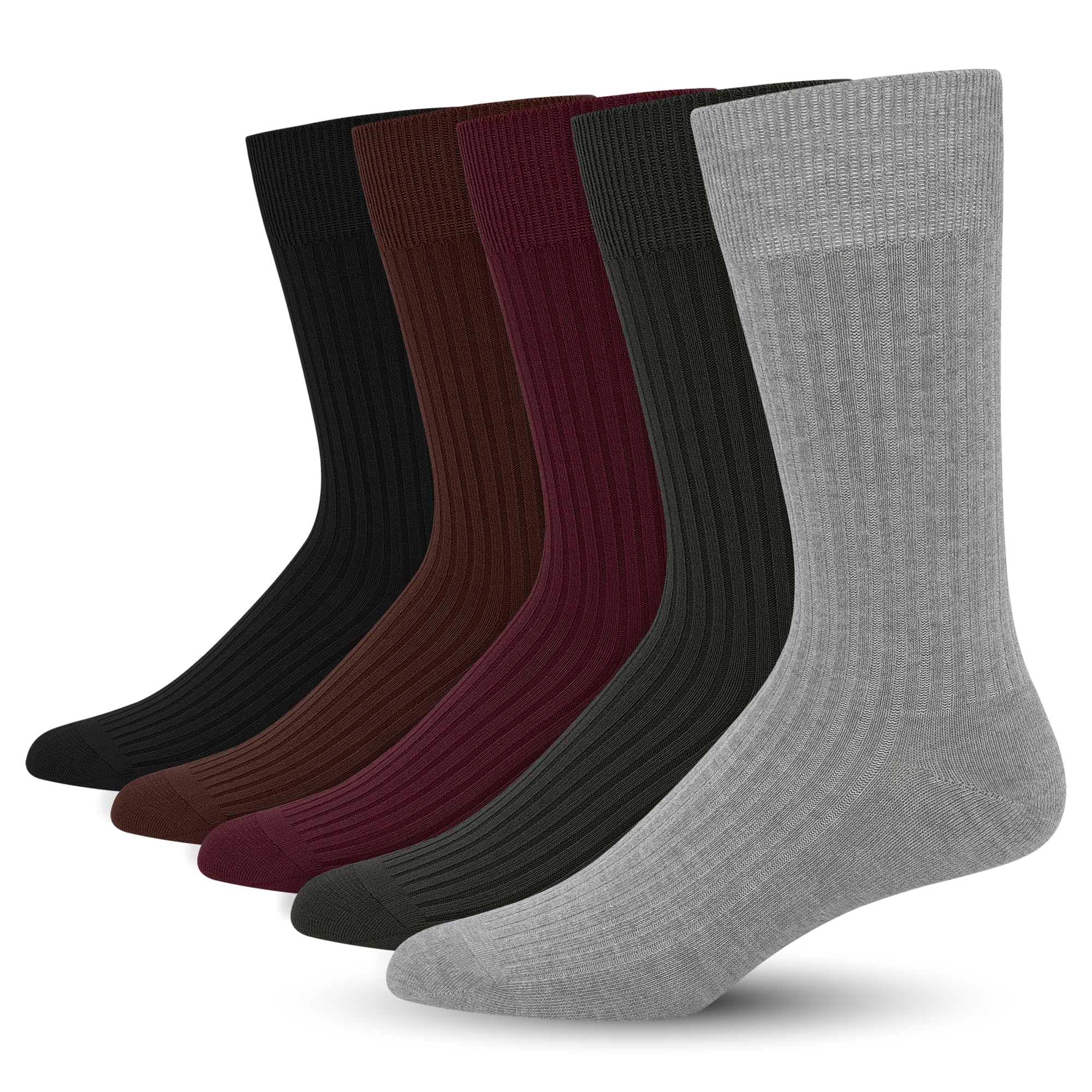 SERISIMPLE Men's Dress Socks - Bamboo Viscose Thin Ribbed Knit, Silky & Soft, Lightweight Business Crew Socks 5 Pairs