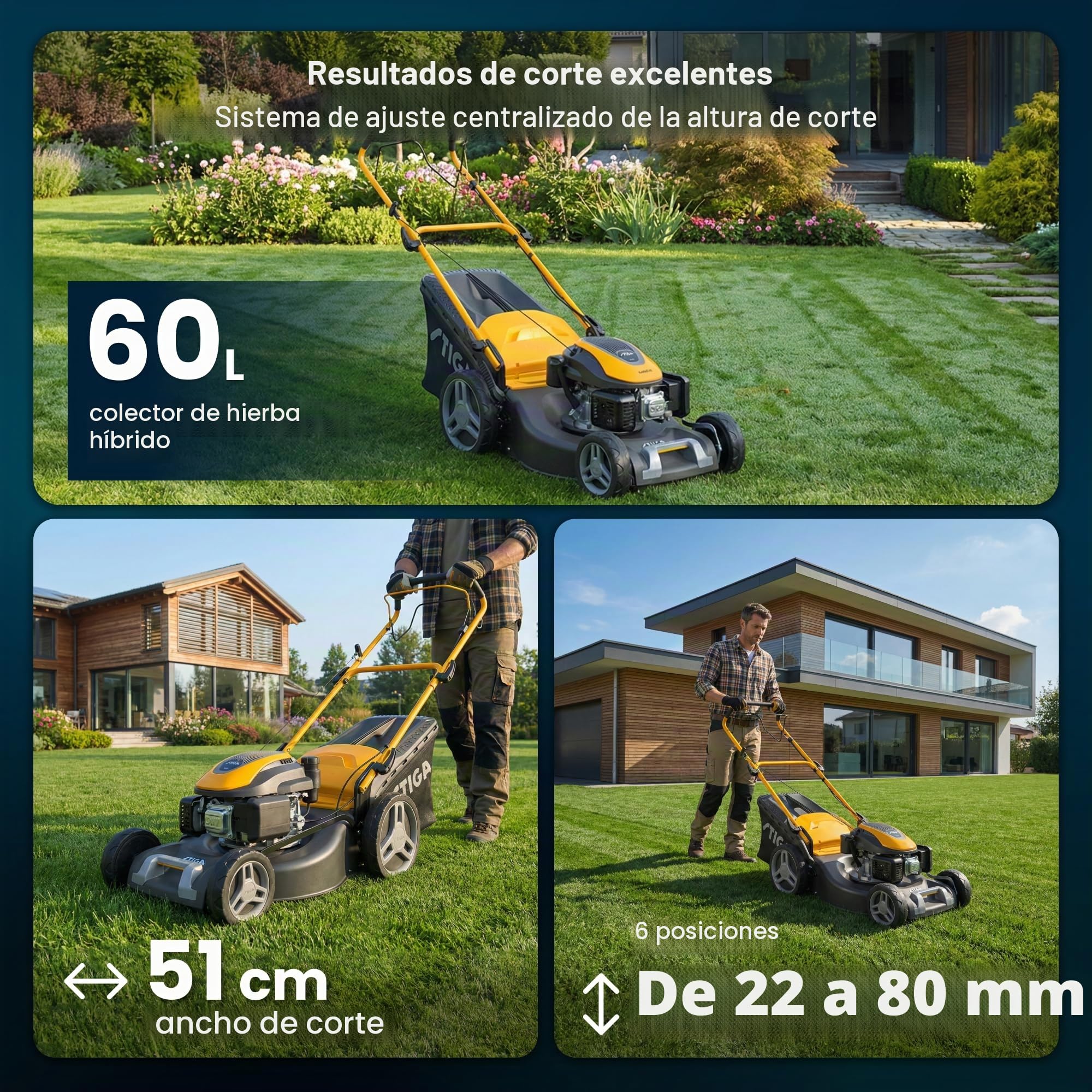 STIGA Combi 53 S - Cortacésped de Gasolina autopropulsado, Motor de 166 CC, Ancho de Corte de 51 cm, 3 en 1: colección, mantillo y Descarga Trasera, colector de césped de 60 L