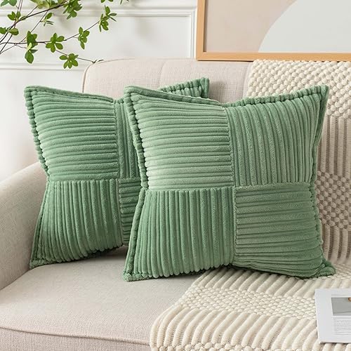 Miniatura 8 de UGASA - Juego de 2 fundas de almohada de pana súper suaves con diseño de rayas entretejidas con costado ancho para sofá, cama, sofá, regalo para el