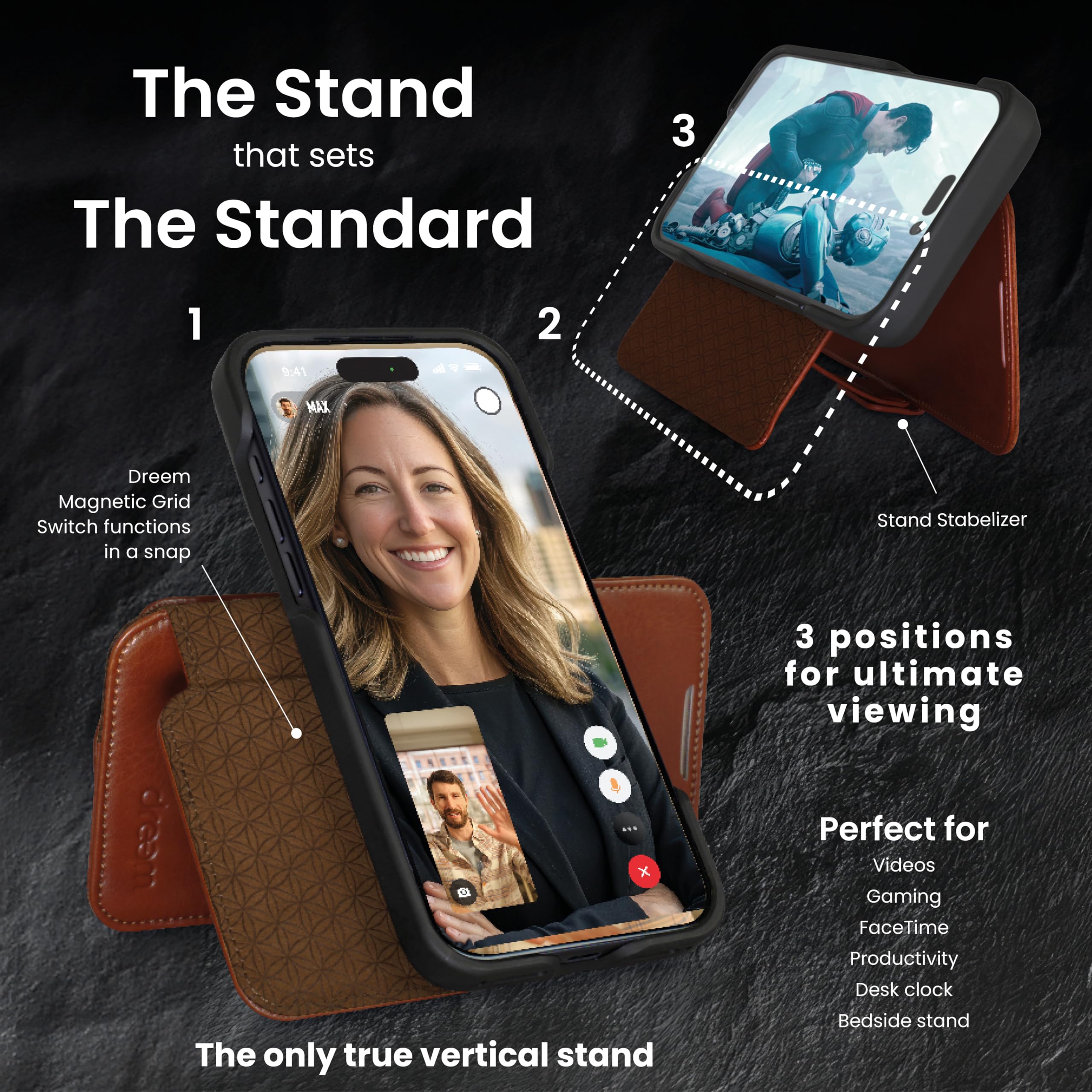 dreem Coque pour iPhone 17 Pro Max en Cuir Véritable, Étui de Téléphone avec Support Révolutionnaire, Coque Magnétique Détachable, Protection RFID, Boîte-Cadeau [Fibonacci:Chocolate] - 3