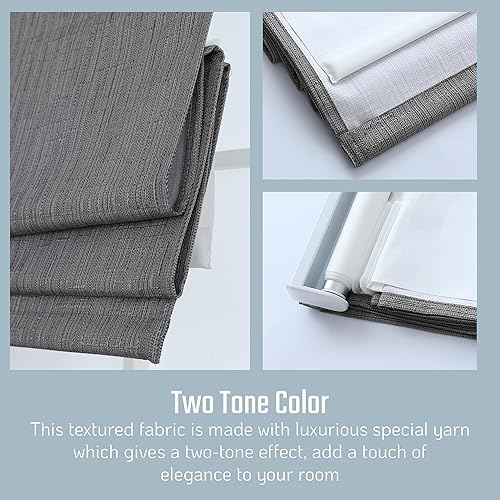 Miniatura 4 de Persianas romanas 100% opacas sin cordones para ventanas, tejido texturizado, aislamiento térmico, color pimienta, 30 pulgadas de ancho x 64