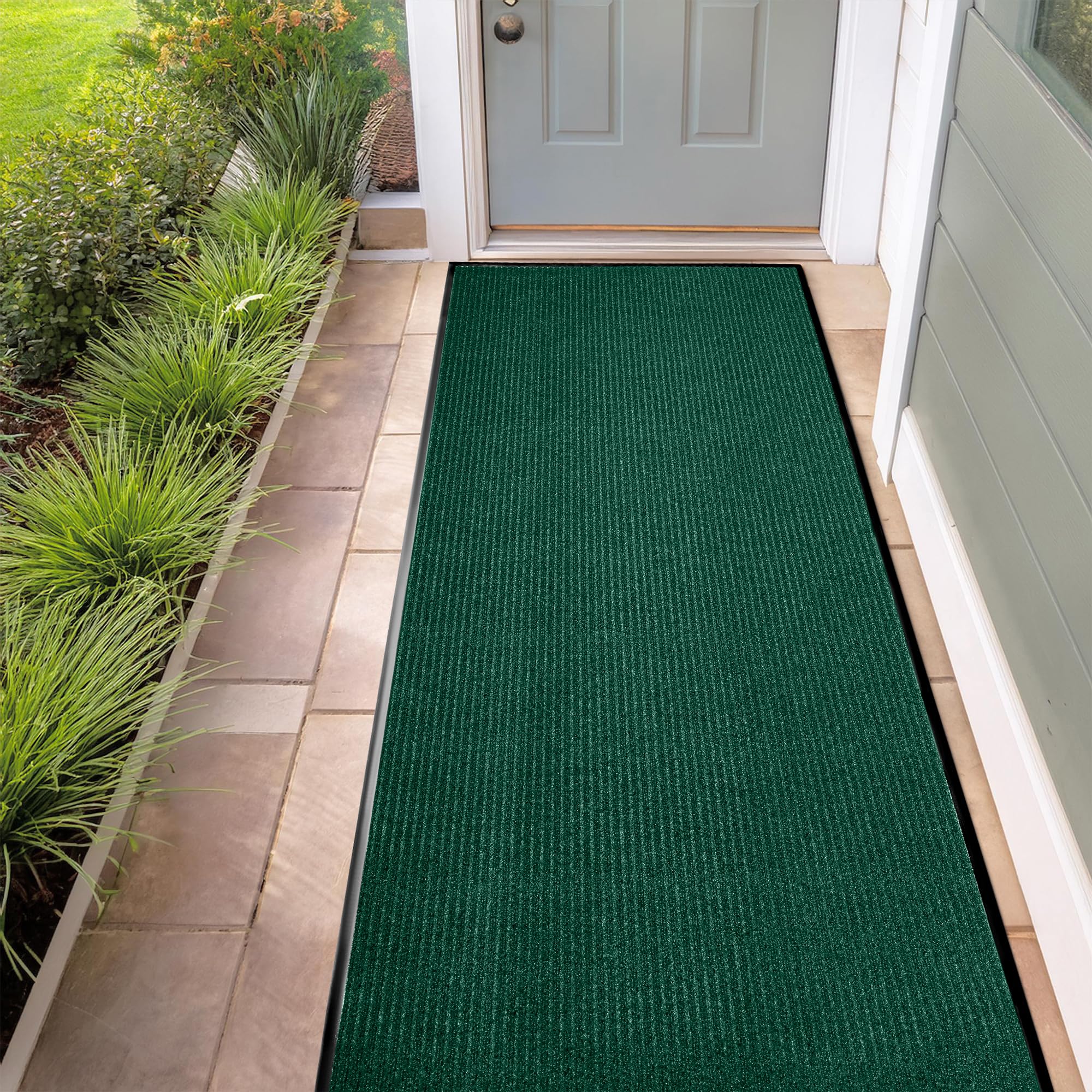 Durable Rubber Door Mat - Heavy Duty, Indoor/Outdoor, Easy Clean, Waterproof, Low-Profile Mat for Entry, Patio, Garage - Stylish (Green, 10' x 3' (Mud Trapper))