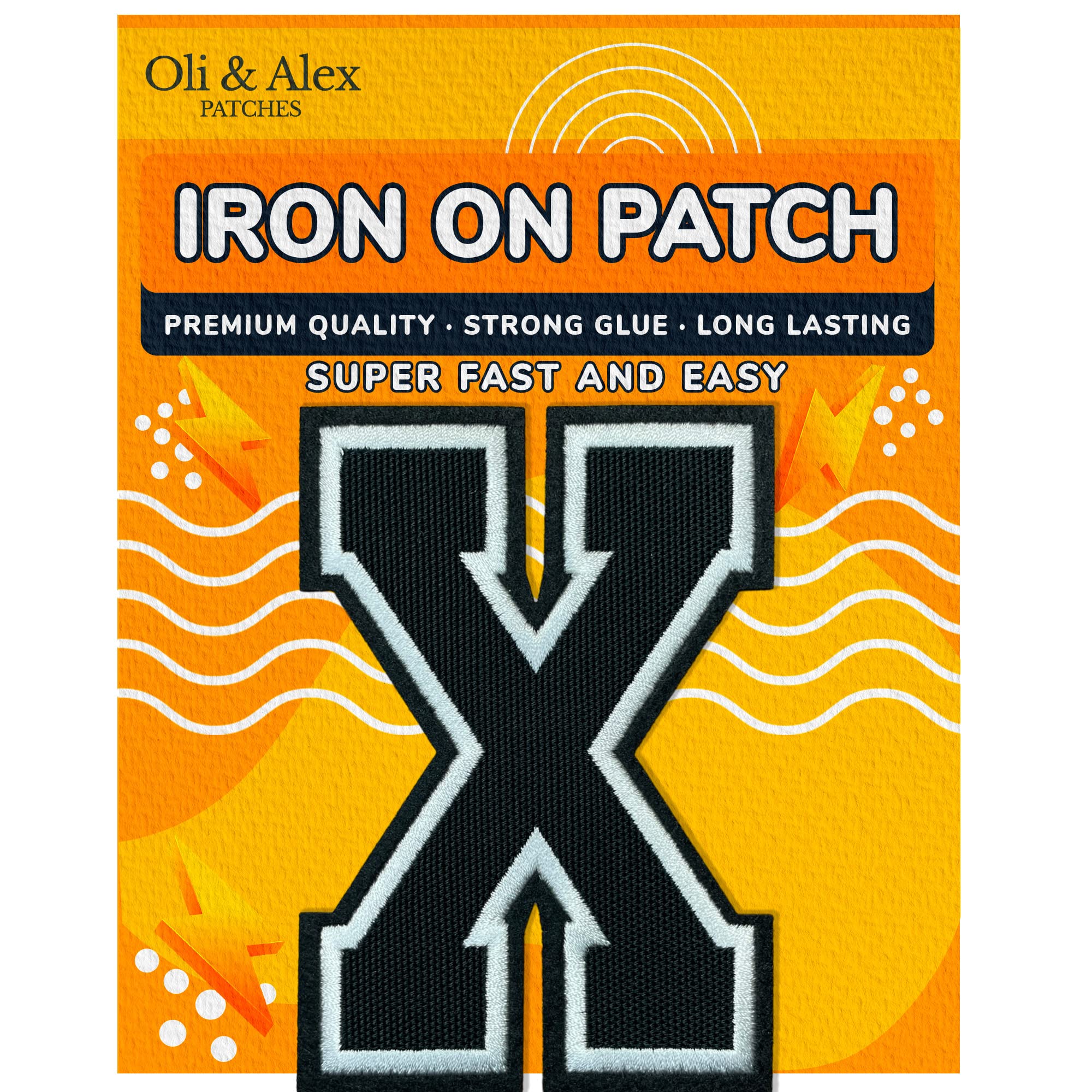 Iron On Letters Patches Premium Quality - Black X Letter Adhesive for Clothing - Varsity Patch for Clothes - Embroidered Letters 4 1/2 Patches for Jersey Jackets - Sew-Free Appliques Easy Iron-on