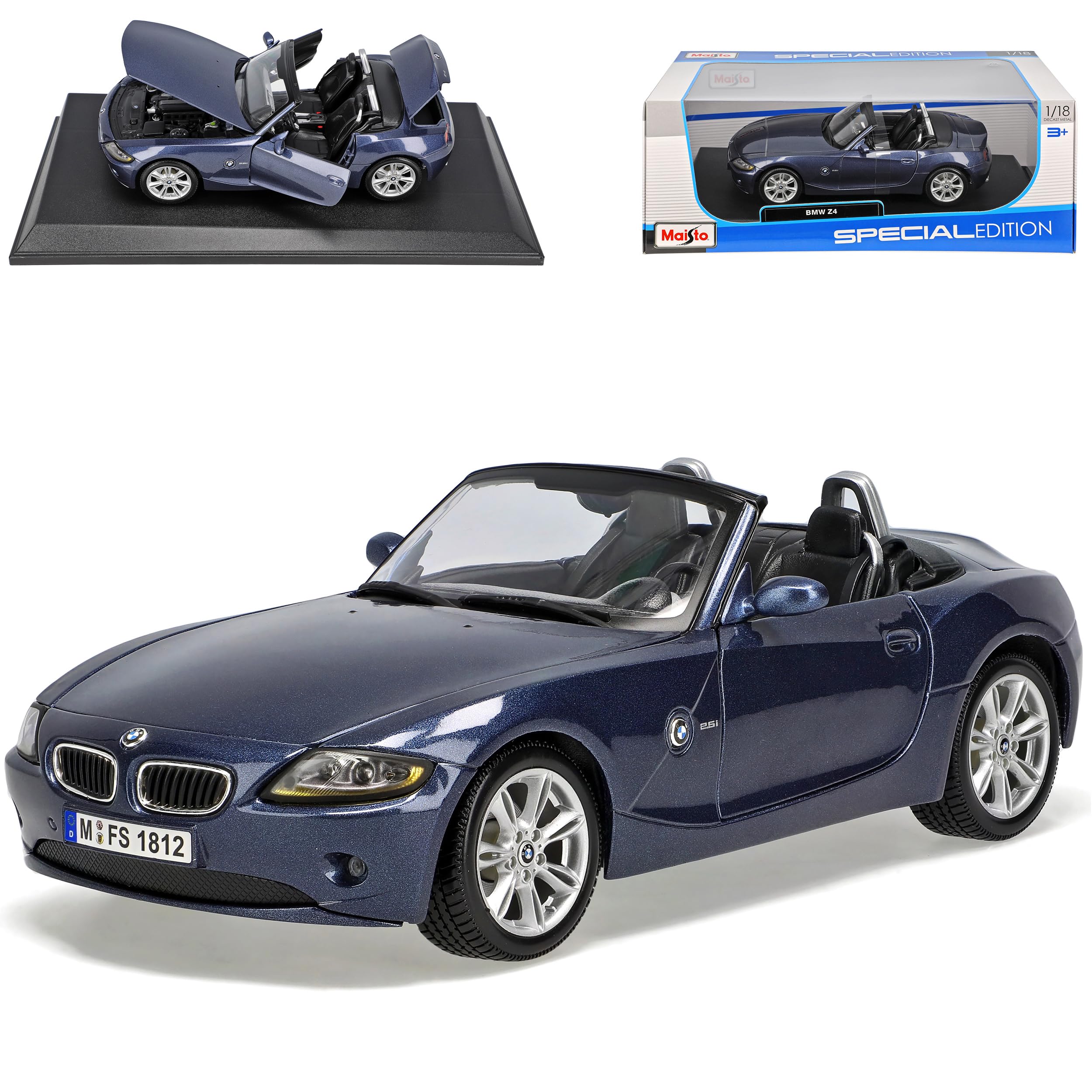 alles-meine.de GmbH B*M*W Z4 E85 Cabrio Dunkel Blau Roadster 2002-2008 1/18 Modell Auto mit individiuellem Wunschkennzeichen