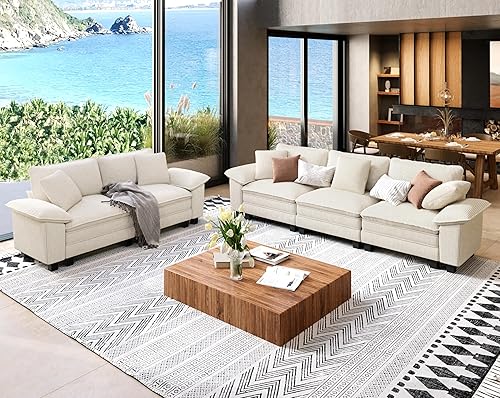 Miniatura 39 de Juego de sofá y sofá cama, asiento modular de chenilla extragrande y sofá de 3 plazas con almohadas, juego de muebles de sofá seccional moderno de