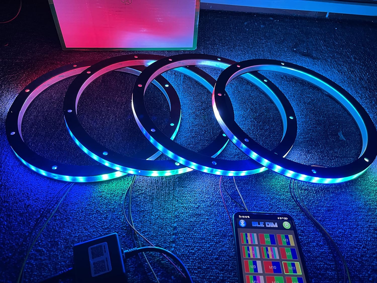 Sando Tech 4PCS 6.5'' Dream Color Chasing Led Speaker Ring Light Flashing Flow Car Coaxial Speaker Lights Boat Spacer Light Bluetooth APP/Remote Ctrl