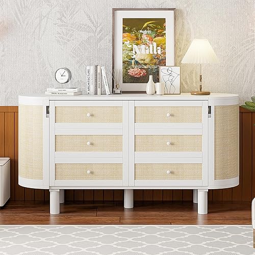 Full Size Murphy Bed Chest Cube Cabinet Bed with Both Sides Hidden Storage, Solid Wood Folding Platform Bed for Home Office Guest Room Small Room, Modern Woven Design (White-3.4, Full)
