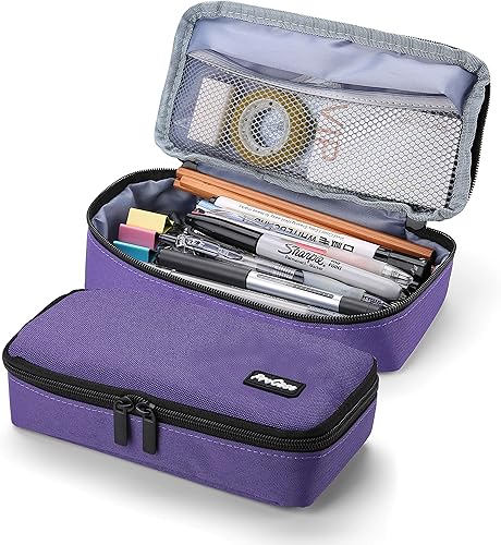 Miniatura 8 de ProCase Estuche para lápices, estuche para bolígrafos, bolsa de papelería para estudiantes de gran capacidad, organizador de escritorio con doble