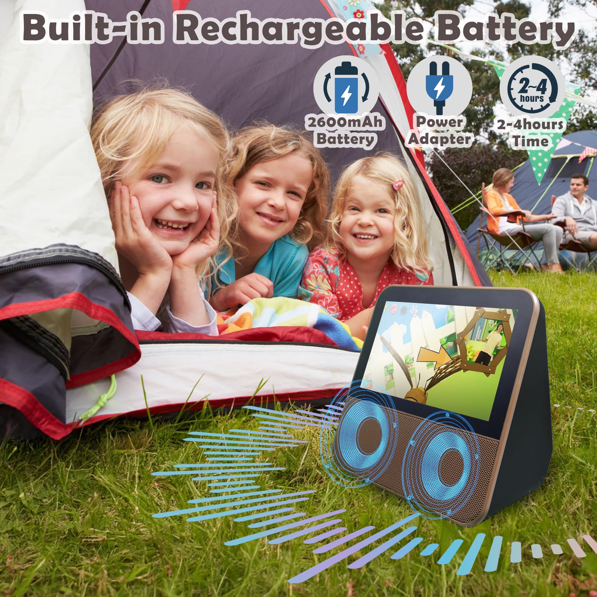 Piccola TV da 7 pollici con touch screen 1080P, macchina per karaoke Bluetooth | Batteria ricaricabile incorporata,Supporto ingresso USB/HDMI,Mini TV portatile con telecomando