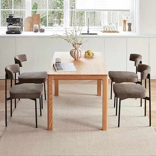 Miniatura 5 de Juego de 2 sillas de comedor de tela gris, silla de cocina tapizada sin brazos, moderna silla de comedor con respaldo curvado