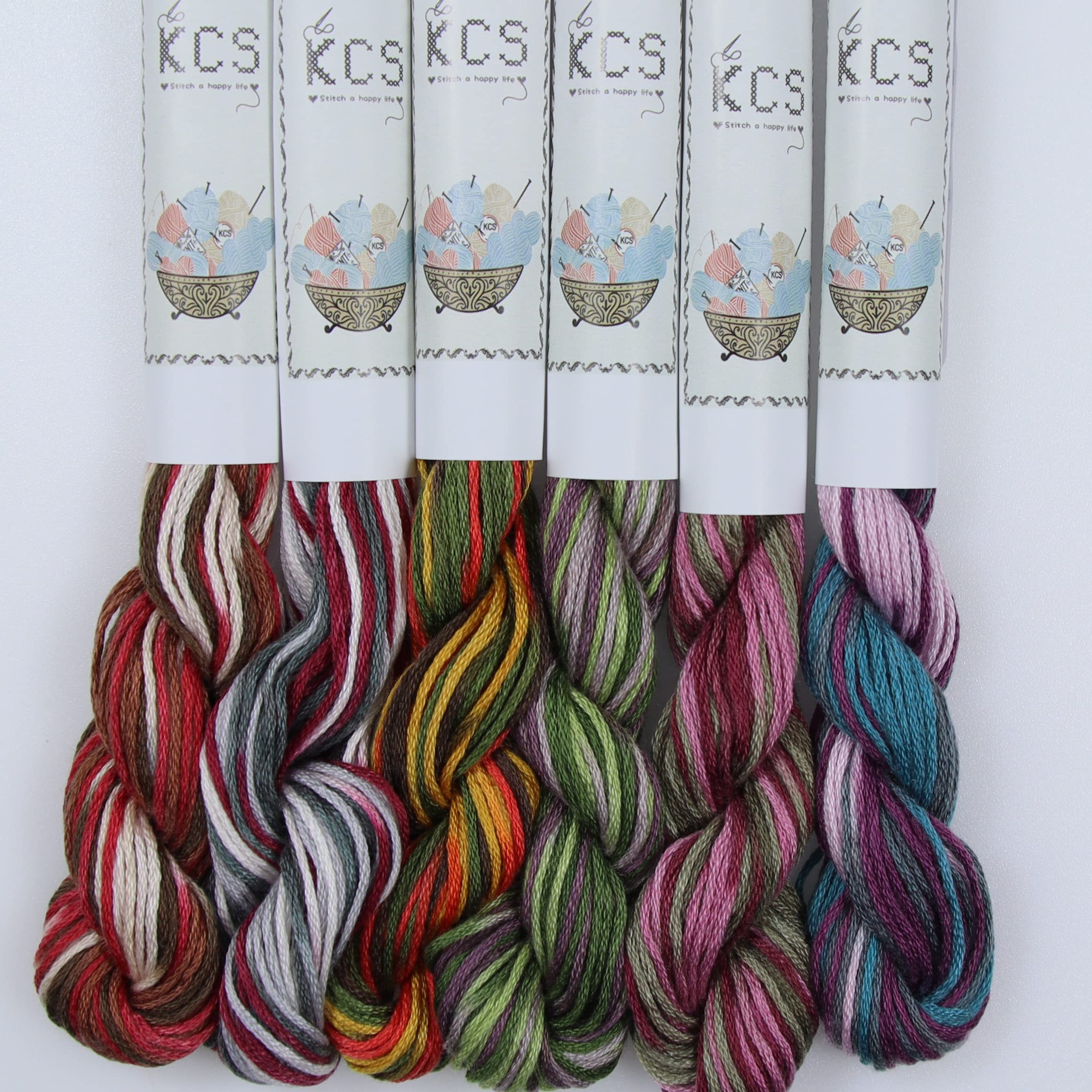 KCS Big skeins of 25 Meters Size 25 Color Variegated Cross Stitch Stranded Threads,6 skeins,09