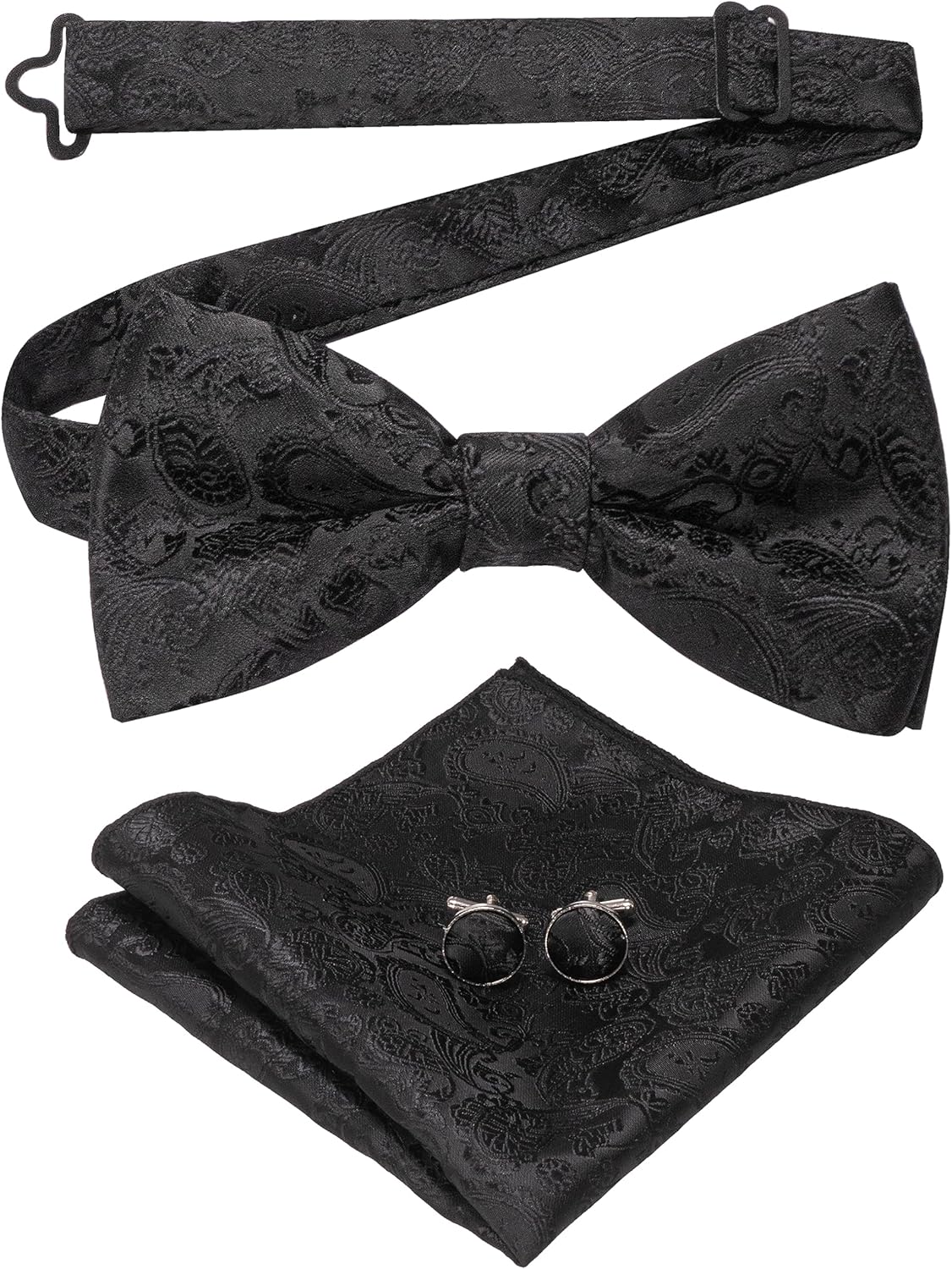 Mr. Bow Tie - Houten vlinderstrik met Manchetknopen en Pochet - Blauw - Donkerbruin hout zonder