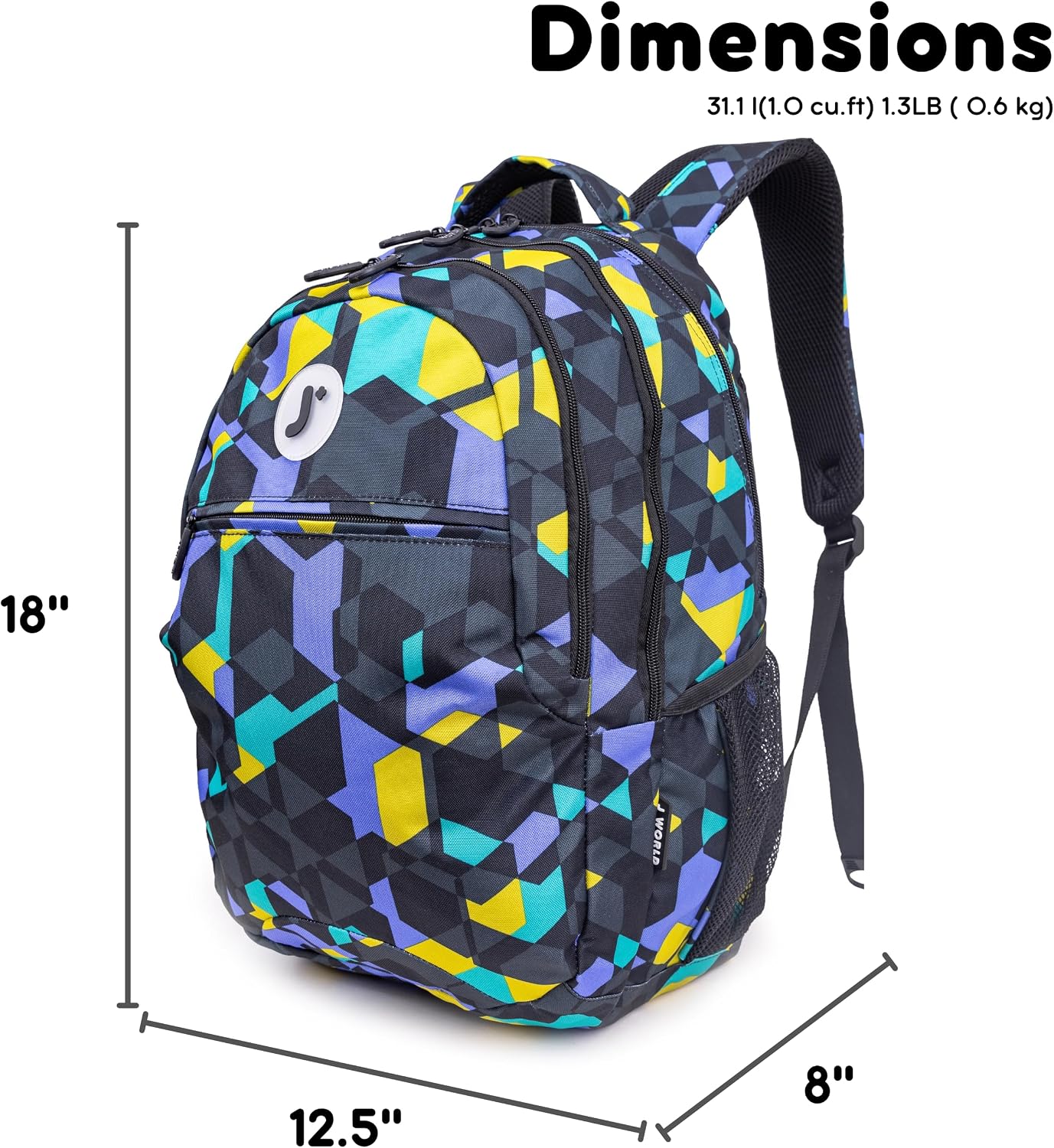 J World Cornelia Middle School Backpack for Kids. Student Laptop Bookbag, Cubes