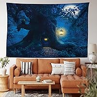Vista 24 de Ambesonne Tapiz de naturaleza, silueta de oso salvaje en el bosque de la selva en la noche oscura, ilustración para colgar en la pared para Verde
