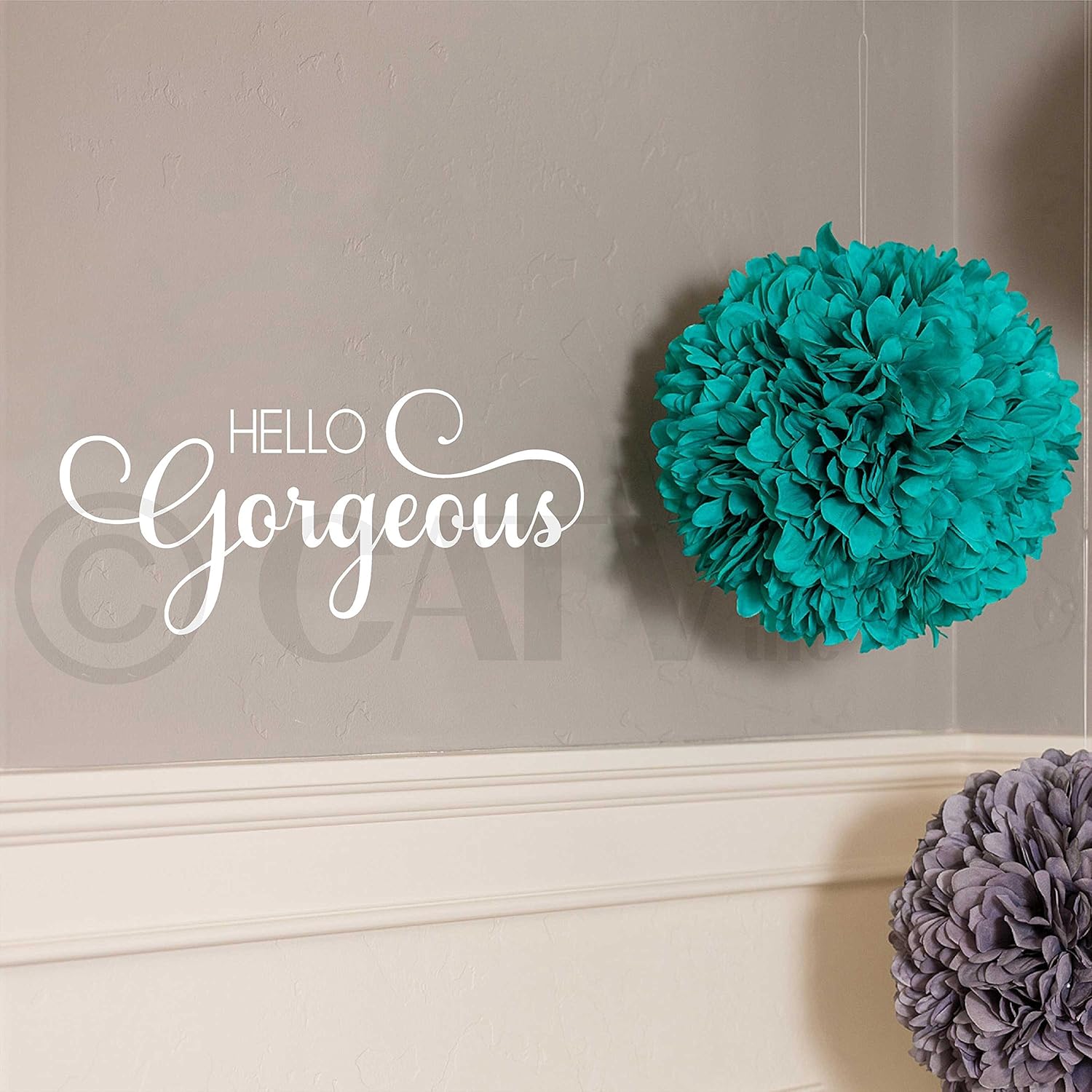 Hello Gorgeous Vinyl Lettering Wall Decal Sticker (White)