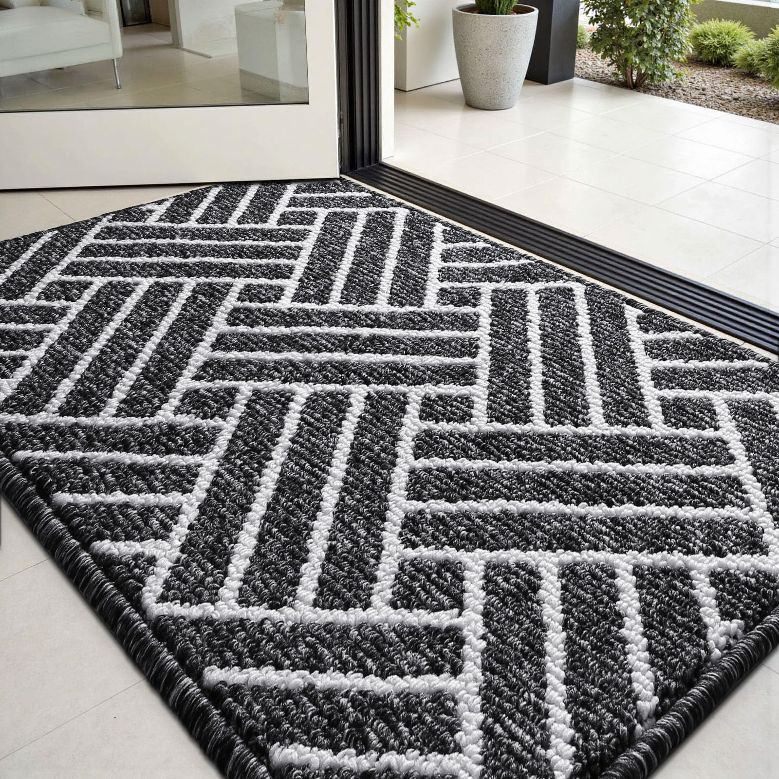 Treeboy Fußmatte 60x90cm – rutschfeste & Waschbare Schmutzfangmatte – Linienmuster Hochsaugfähige Türmatte für Innen und Außen,Eingang & Haustür,Hund,Küche,Patio, Flur, Garten