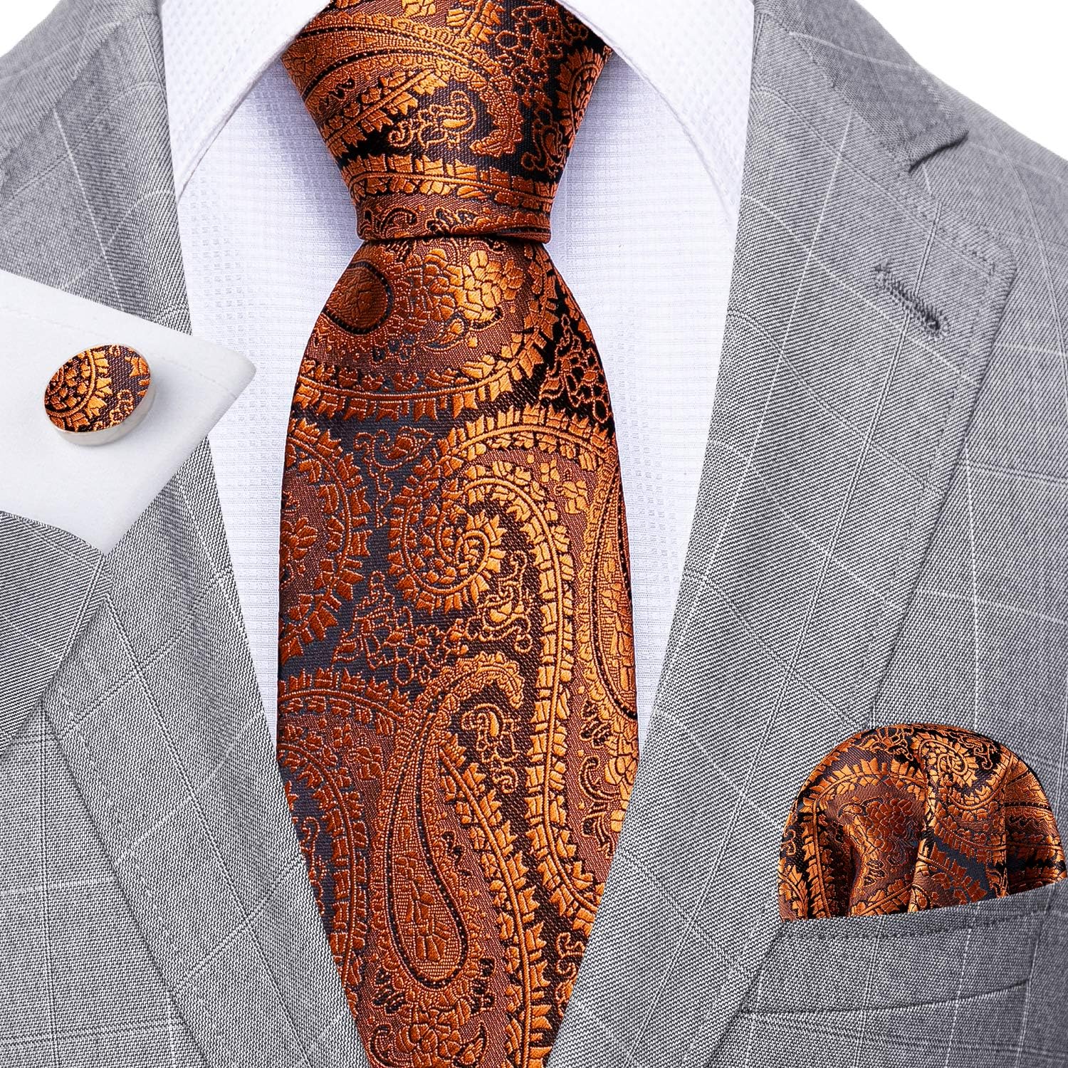 Barry.Wang Ties for Men Paisley Silk Neckties Woven Floral Tie Sets Pocket Square Hanky Cufflinks Business Wedding