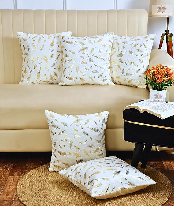 HOMECROWN Soft Velvet Fur Cushion Covers - 16 X 16 Inch, Set of 5, White