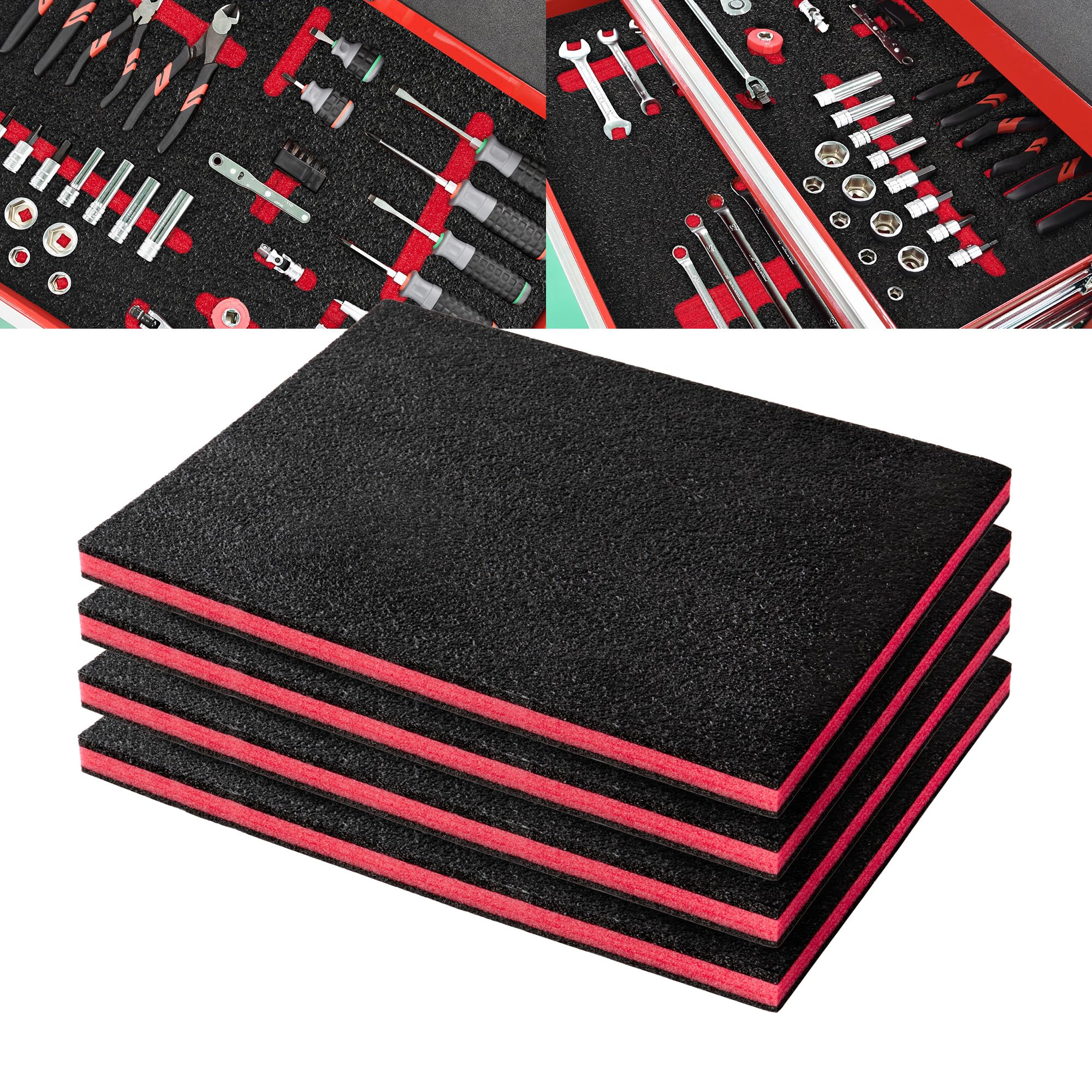 Precision Defined Tool Box Foam - Protective Inserts for Cases, Polyethylene Tool Foam for Cases, Cushion Insert for Toolboxes - Black/Red (40.6 x 30.4 x 2.54 cm, 4 pack)
