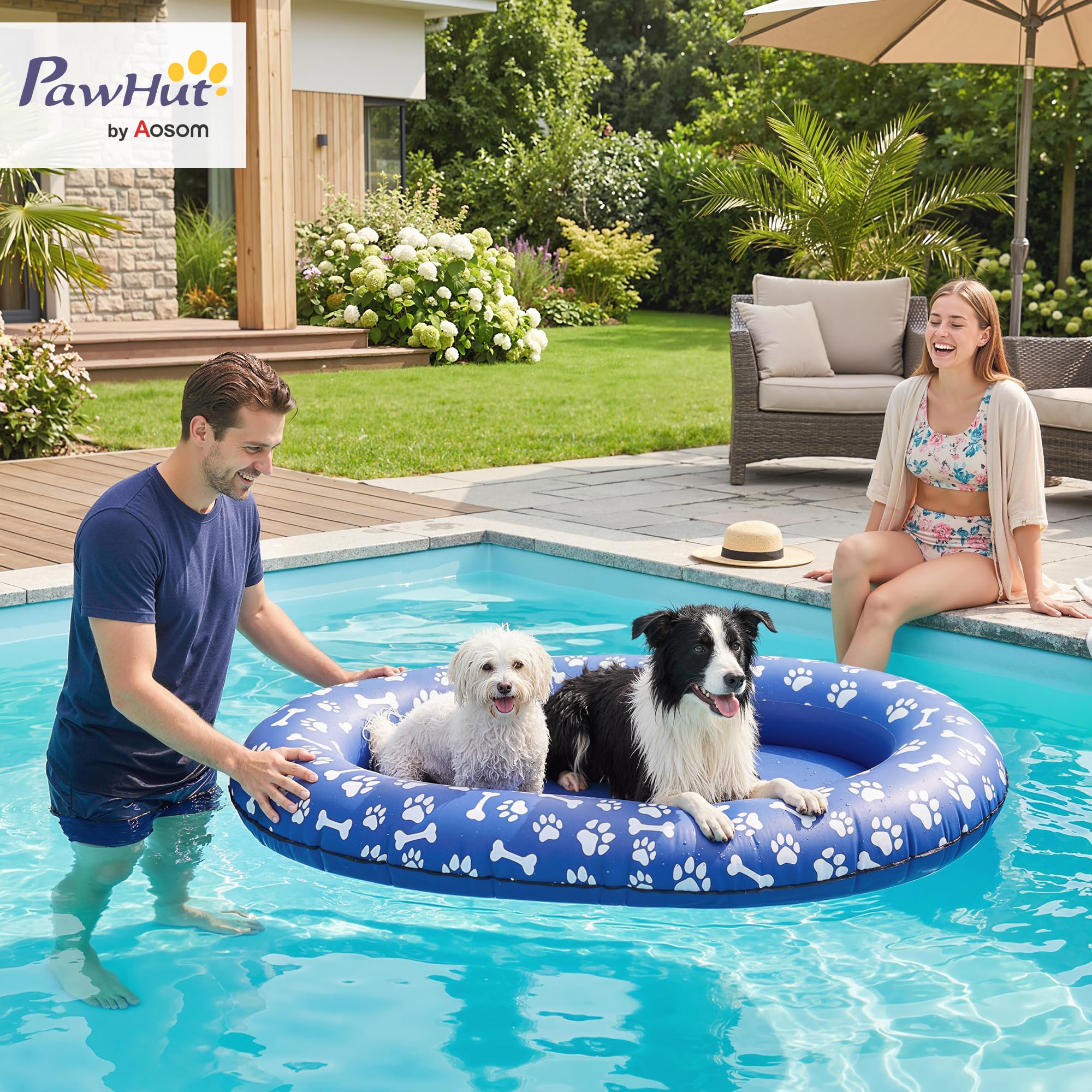 PawHut Canot gonflable pour chien 40kg 155x104x25cm Bleu