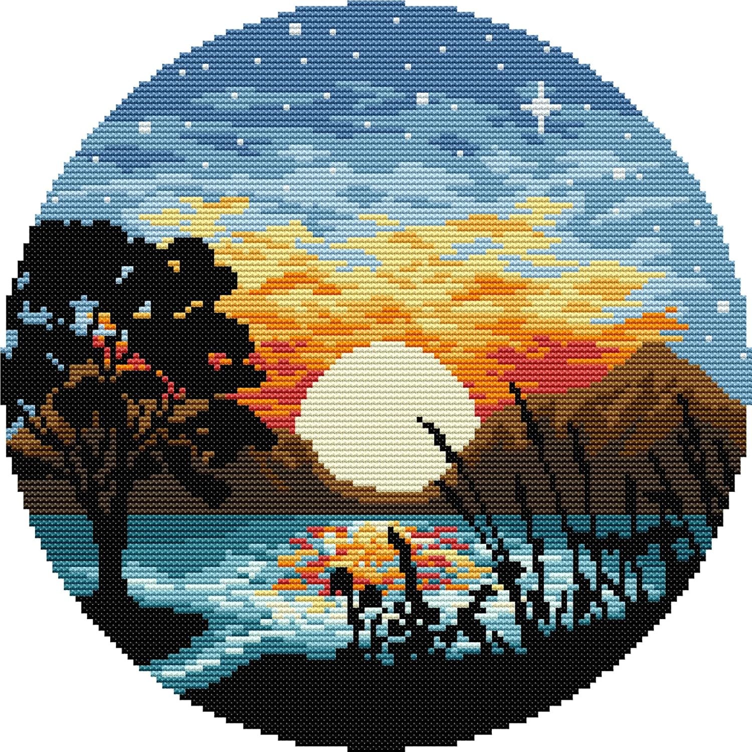 Svarog Stamped Cross Stitch Kits Beginners Full Range of Embroidery Patterns Starter Kits for Adult or Kids DIY Cross Stitches Needlepoint Kits 14CT-Sunset 3， 12.2x12.2 inch