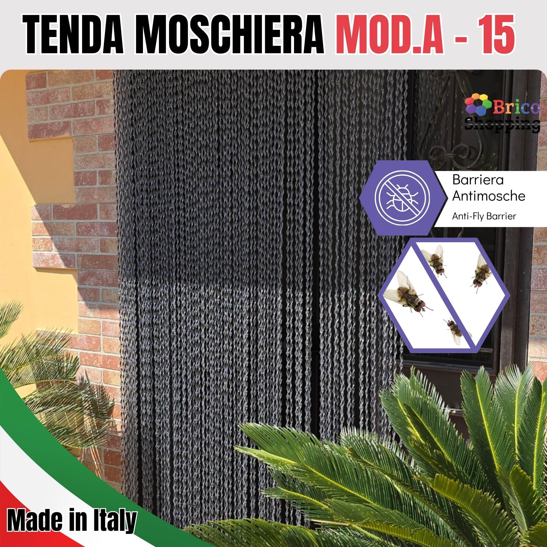 BricoShopping® Tenda moschiera Mod.A a fili in pvc regolabile Zanzariera per porta finestra esterna ingresso balcone camper filo ANTIMOSCHE 4 misure (15 (Antracite), 150L x 250A cm (1 Pannelli))