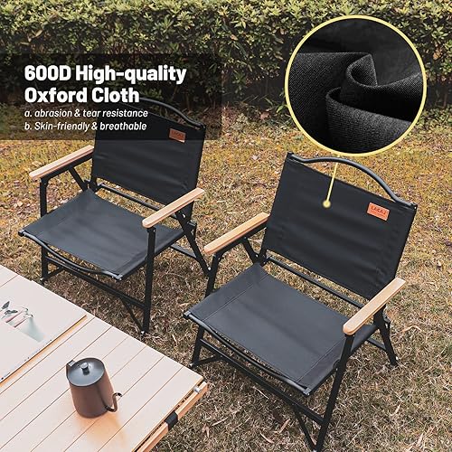 Miniatura 3 de Silla plegable de camping para adultos al aire libre, marco de aleación de aluminio resistente con reposabrazos, cómoda tela Oxford Ripstop, fácil