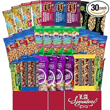 Ultimate Healthy Care Package (30 Count) - Bars & Nuts Variety- Gift Box Bundle Present - Kids, Adults, Boys, Girls, College Student,