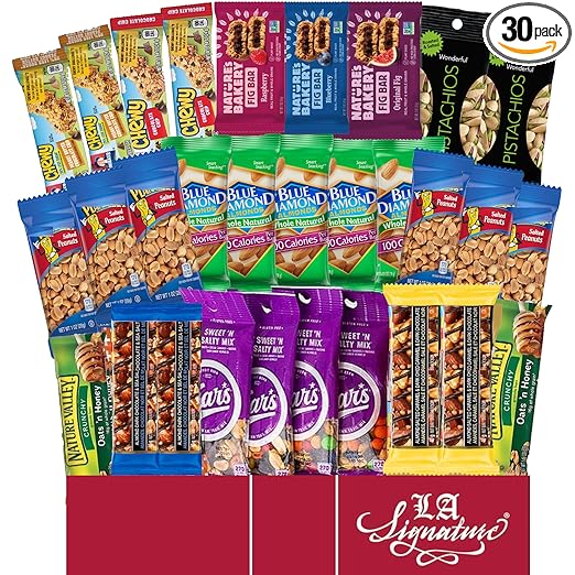 Ultimate Healthy Care Package (30 Count) - Bars & Nuts Variety- Gift Box Bundle Present - Kids, Adults, Boys, Girls, College Student,
