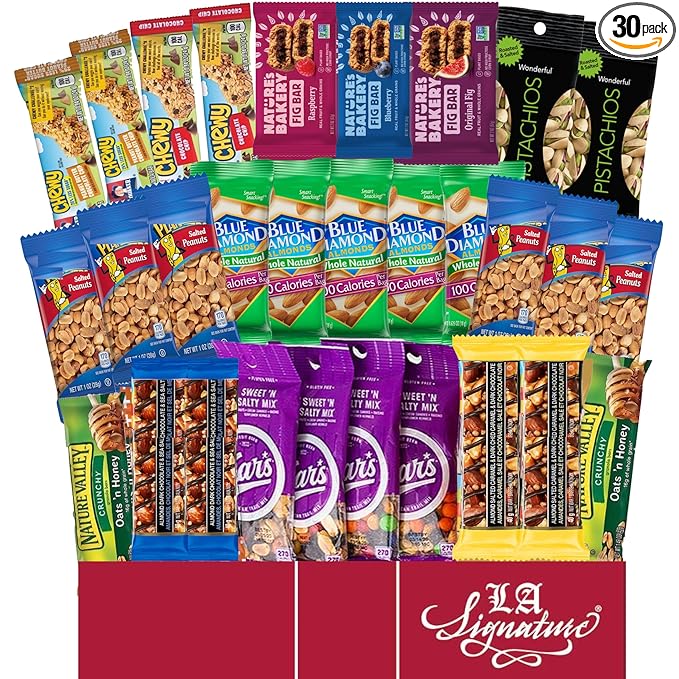 Ultimate Healthy Care Package (30 Count) - Bars & Nuts Variety- Gift Box Bundle Present - Kids, Adults, Boys, Girls, College Student,