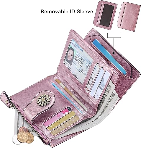 Miniatura 2 de Lavemi Cartera de piel para mujer, pequeña, compacta, con bloqueo RFID, para tarjetas de crédito, con bolsillo con cremallera