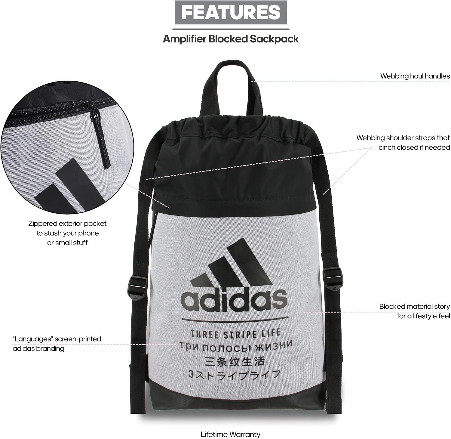 adidas Unisex Amplifier Blocked Sackpack, Cd. Grey/Black, ONE SIZE