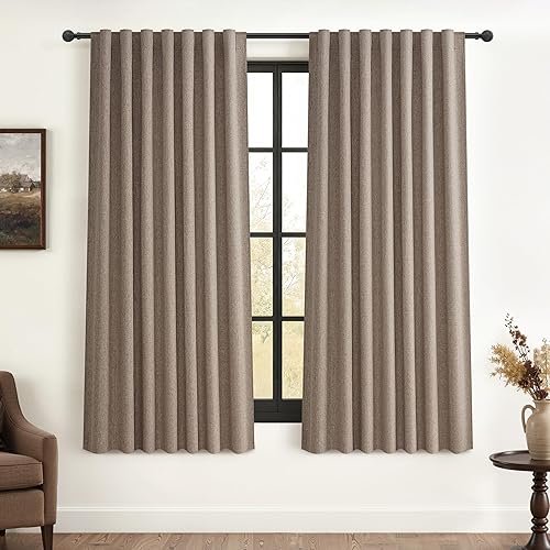 Miniatura 54 de Cortinas opacas totales de abedul de 96 pulgadas de largo para dormitorio, 8 pies de alto, cortinas rústicas de campo térmicas pesadas para sala de