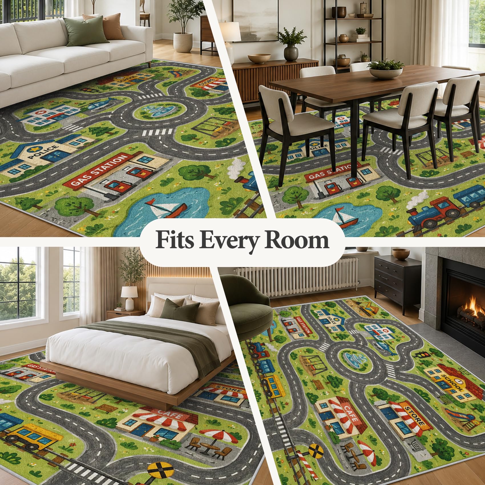 Tapis Salon de Jeu Enfants 140x200cm Lavable en Machine Antidérapant