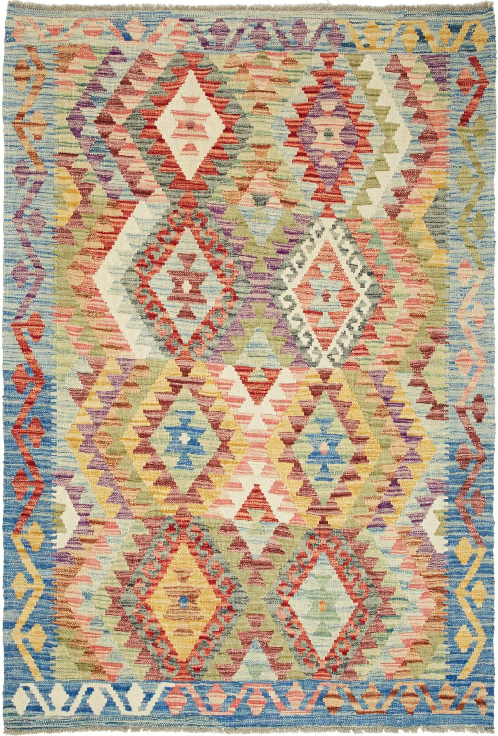 Kilim afghan en laine de prestige, tapis d'orient fait main 126x183
